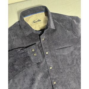 Tasso Elba Corduroy Shirt Mens Medium Navy Blue Long Sleeve Button Up